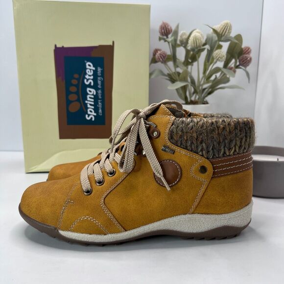 Spring Step Clifton-MST Sneaker Mustard Lace Up Side Zip Women's 8.5/EU 39 NWB - Picture 1 of 10